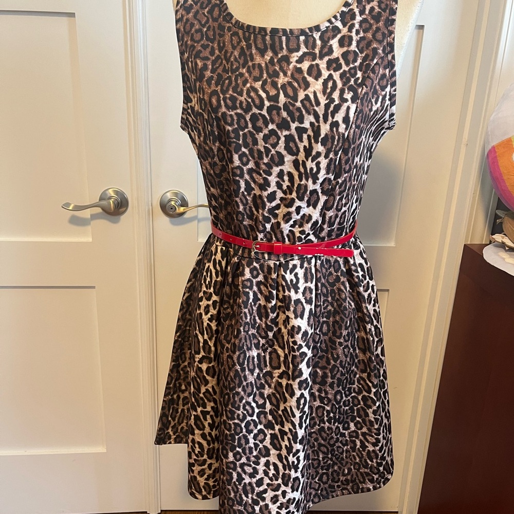 Attention Leopard Print Dress with Red Belt